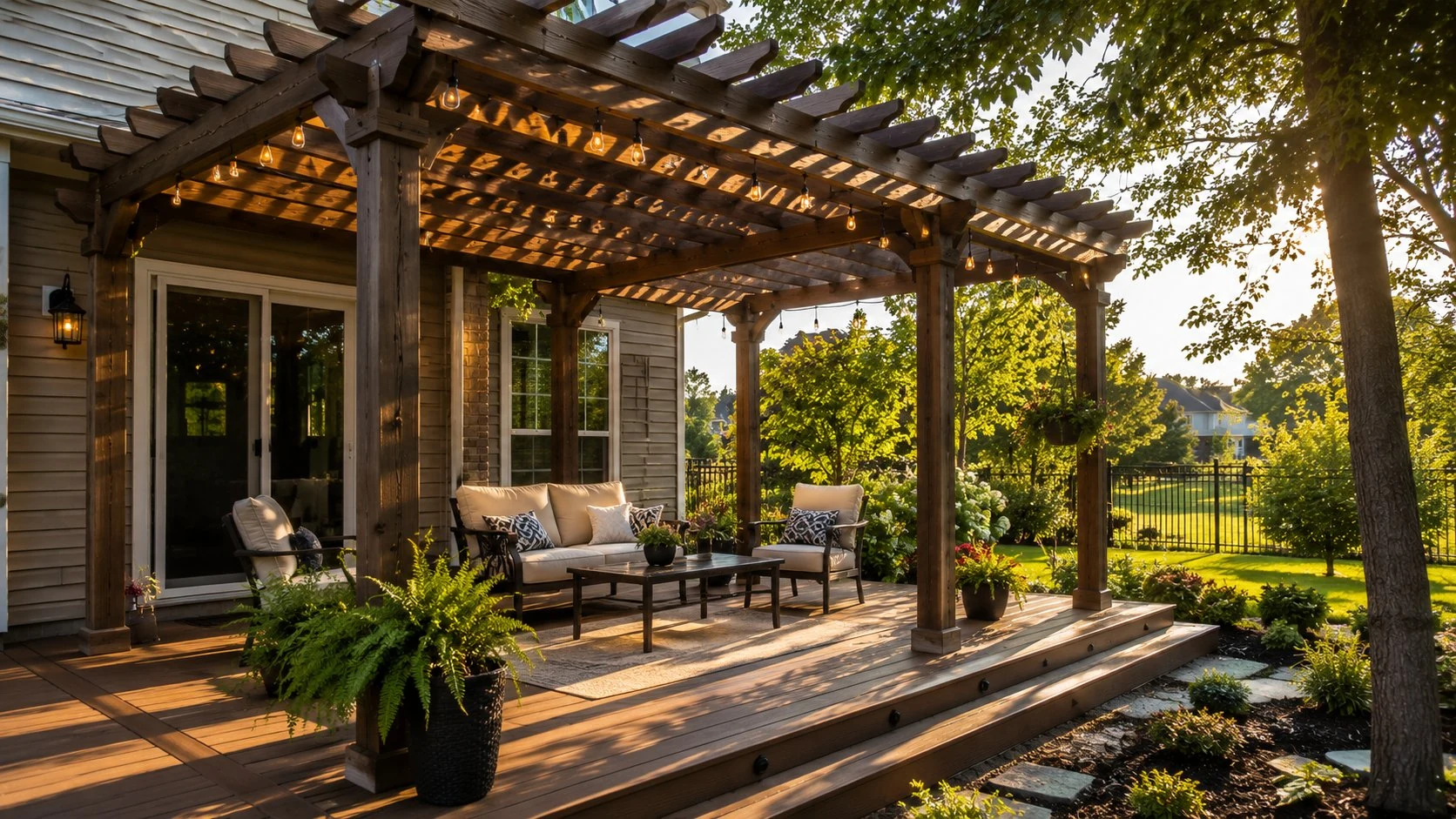 Pergola and covered deck Ohio backyard